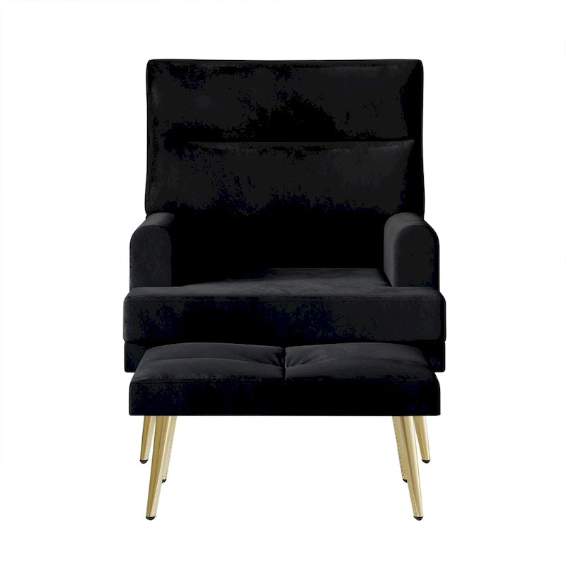 Modern Velvet Accent Armchair with Gold Legs and Side Storage