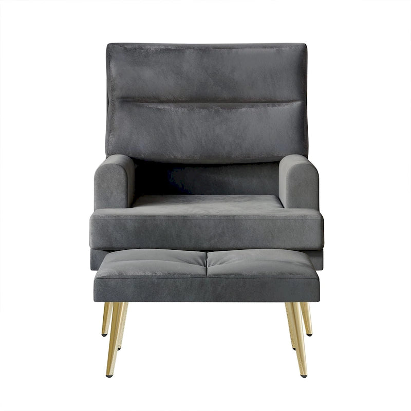 Modern Velvet Accent Armchair with Gold Legs and Side Storage