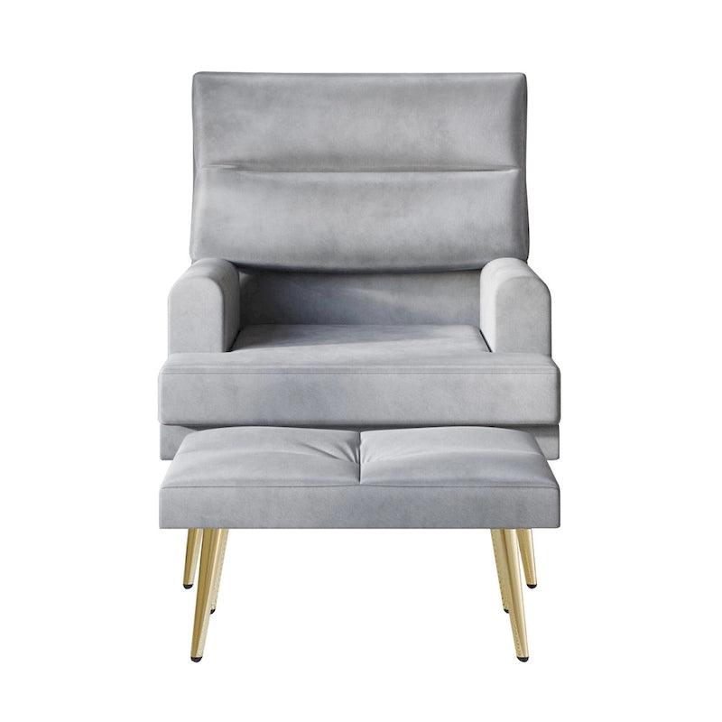 Modern Velvet Accent Armchair with Gold Legs and Side Storage
