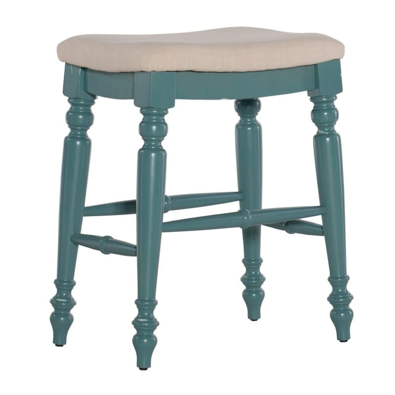 Traditional Upholstered Backless Counter Stool with Turned Legs and Footrest