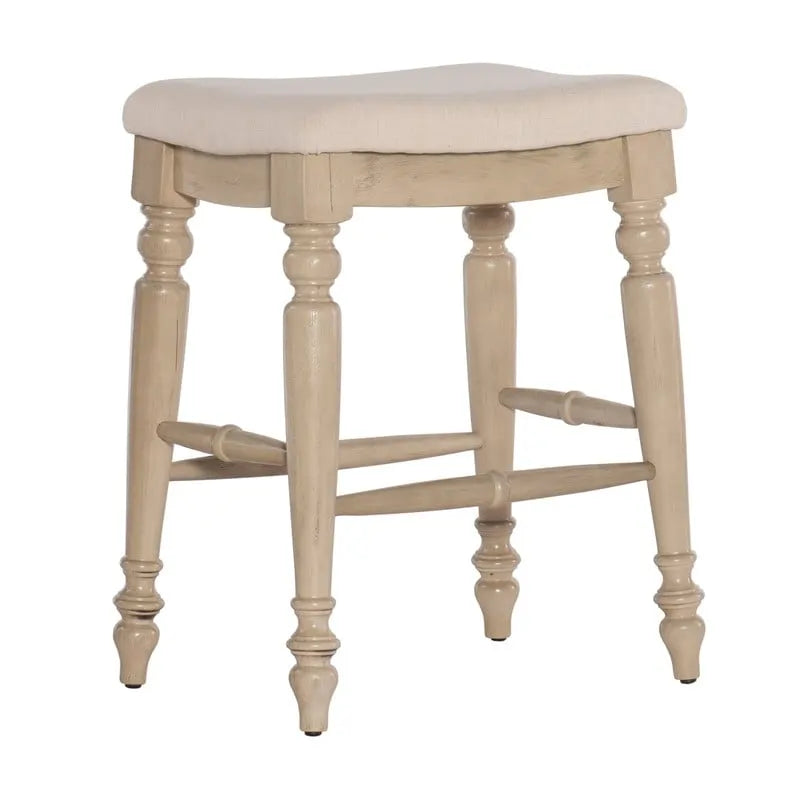 Traditional Upholstered Backless Counter Stool with Turned Legs and Footrest