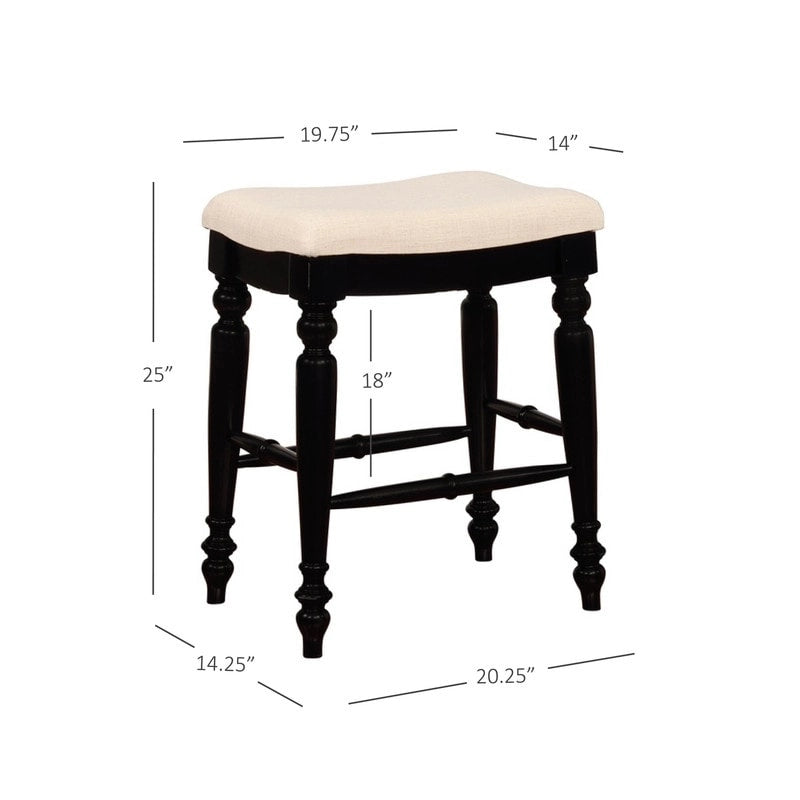 Traditional Upholstered Backless Counter Stool with Turned Legs and Footrest