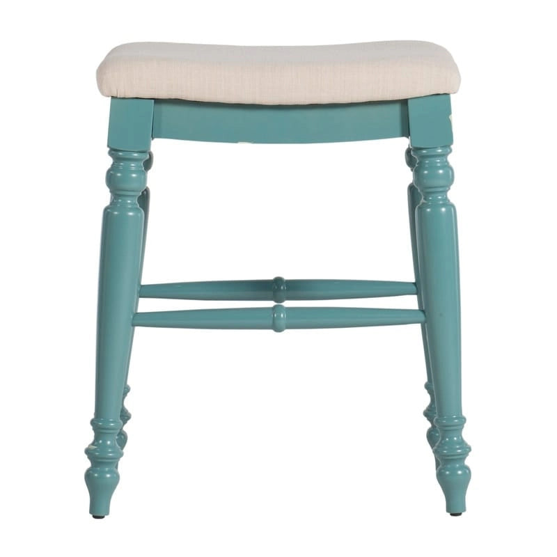 Traditional Upholstered Backless Counter Stool with Turned Legs and Footrest