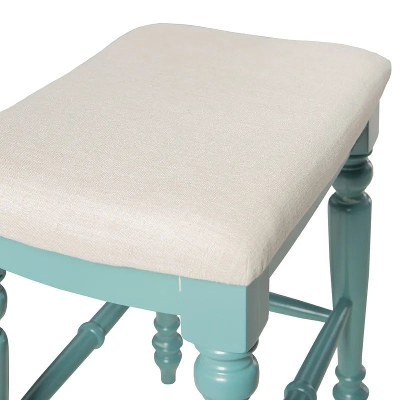Traditional Upholstered Backless Counter Stool with Turned Legs and Footrest