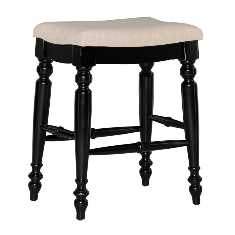 Traditional Upholstered Backless Counter Stool with Turned Legs and Footrest