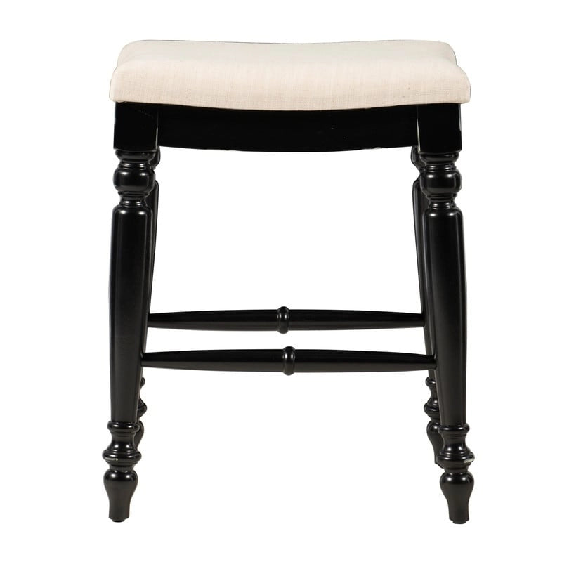 Traditional Upholstered Backless Counter Stool with Turned Legs and Footrest
