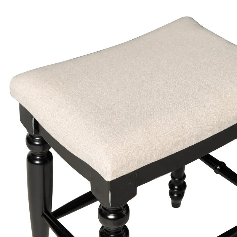 Traditional Upholstered Backless Counter Stool with Turned Legs and Footrest