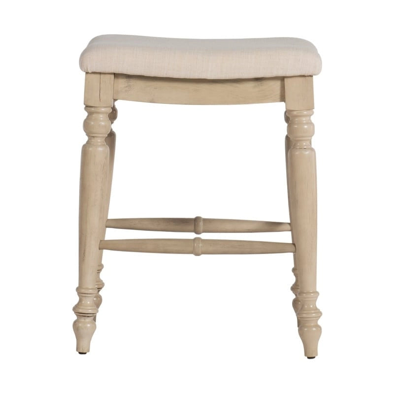 Traditional Upholstered Backless Counter Stool with Turned Legs and Footrest