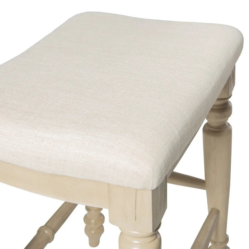 Traditional Upholstered Backless Counter Stool with Turned Legs and Footrest