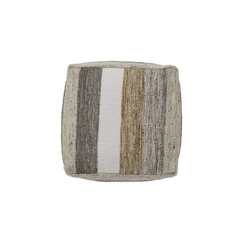 Earthy Multicolor Striped Square Pouf Ottoman with Textured Woven Cover