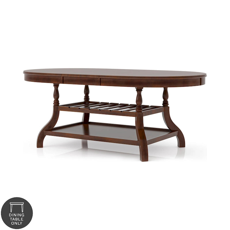 Brown Cherry Oval Wood Dining Table with Wine Rack Storage