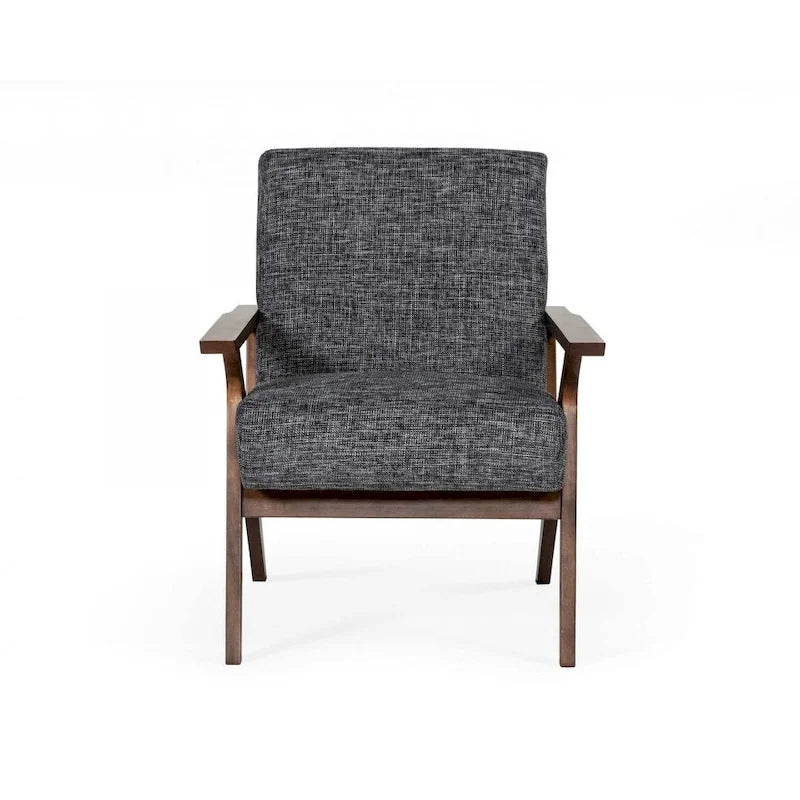 Mid-Century Grey Upholstered Accent Chair with Walnut Finish Wood Frame