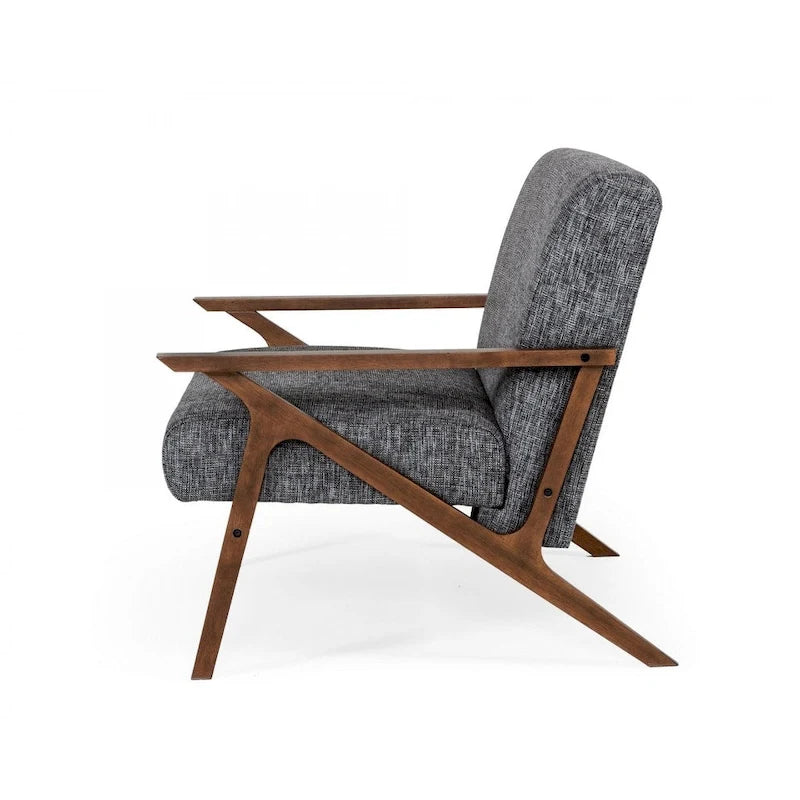 Mid-Century Grey Upholstered Accent Chair with Walnut Finish Wood Frame