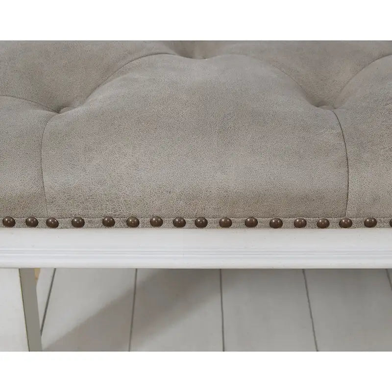Tavolino da caffè quadrato con pouf trapuntato in similpelle effetto imbiancato e ripiano