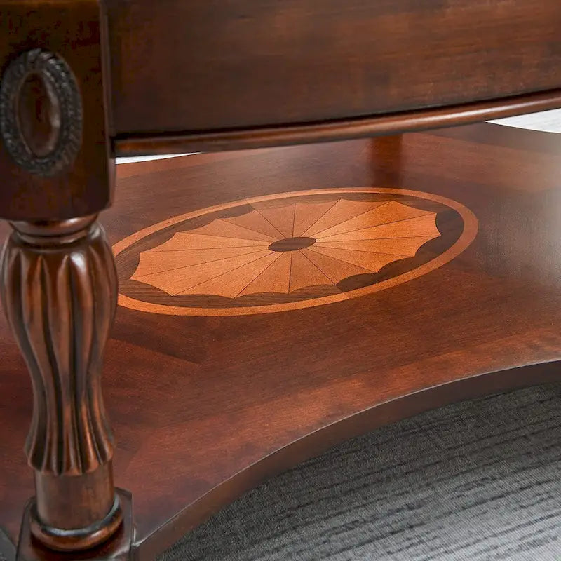 Oval Solid Wood Side Table with Tempered Glass Top and Lower Shelf