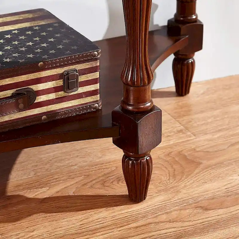 Oval Solid Wood Side Table with Tempered Glass Top and Lower Shelf