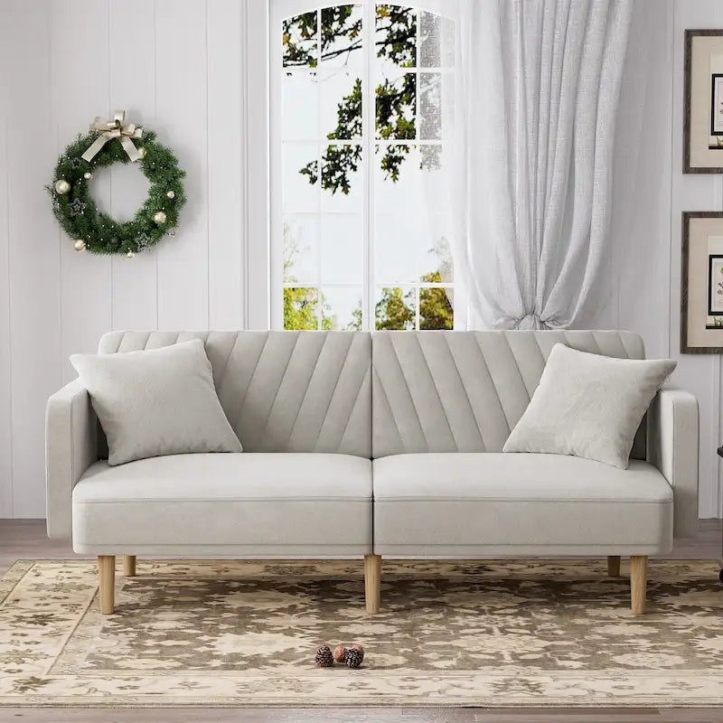 Modernes gepolstertes, gesteppes Futon-Schlafsofa mit verstellbaren geteilten Rückenlehnen