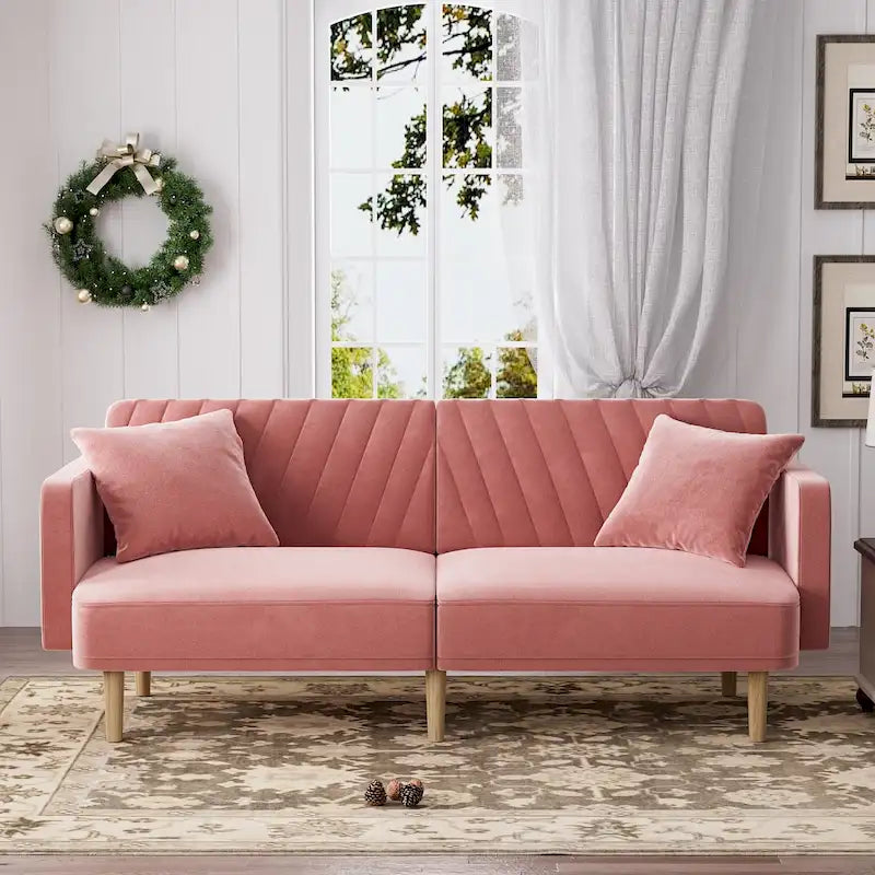 Modernes gepolstertes, gesteppes Futon-Schlafsofa mit verstellbaren geteilten Rückenlehnen