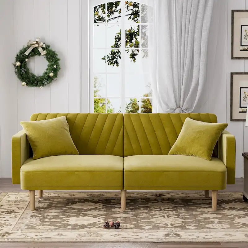 Modernes gepolstertes, gesteppes Futon-Schlafsofa mit verstellbaren geteilten Rückenlehnen