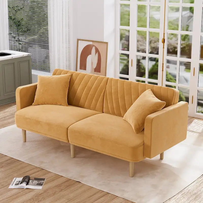 Modernes gepolstertes, gesteppes Futon-Schlafsofa mit verstellbaren geteilten Rückenlehnen
