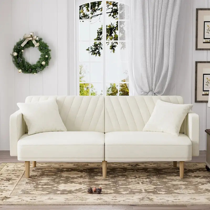 Modernes gepolstertes, gesteppes Futon-Schlafsofa mit verstellbaren geteilten Rückenlehnen