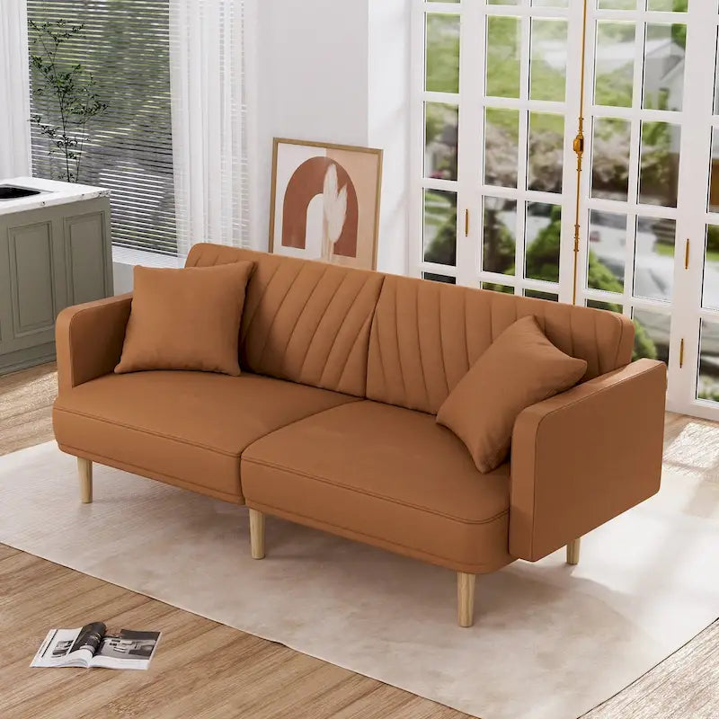 Modernes gepolstertes, gesteppes Futon-Schlafsofa mit verstellbaren geteilten Rückenlehnen