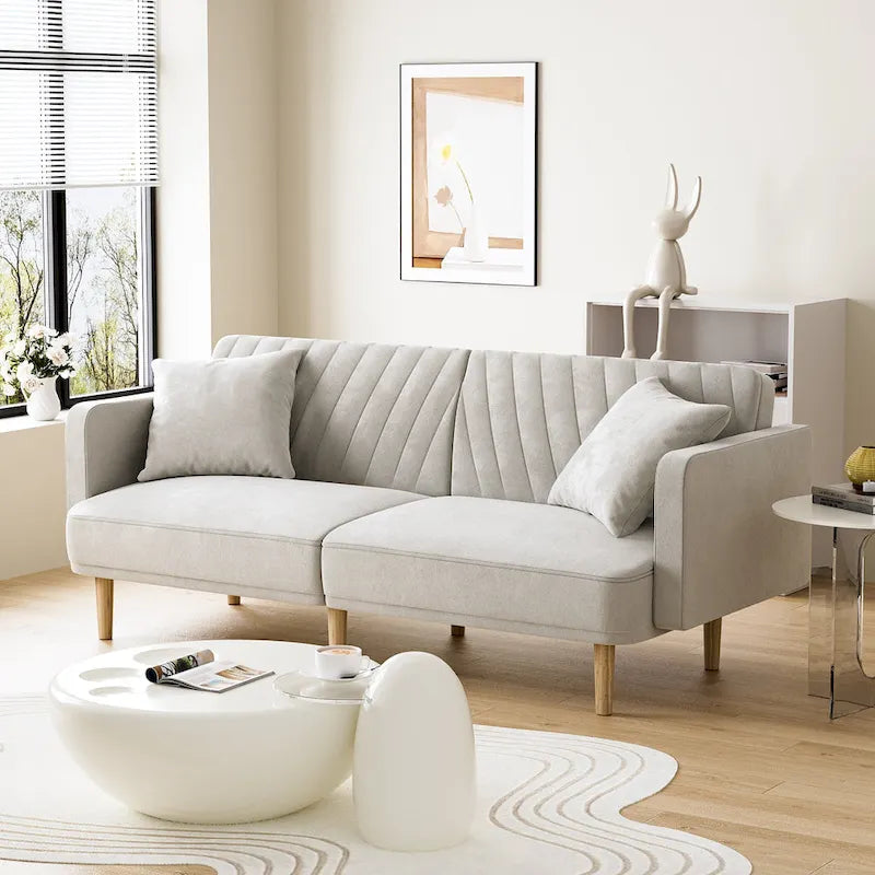 Modernes gepolstertes, gesteppes Futon-Schlafsofa mit verstellbaren geteilten Rückenlehnen