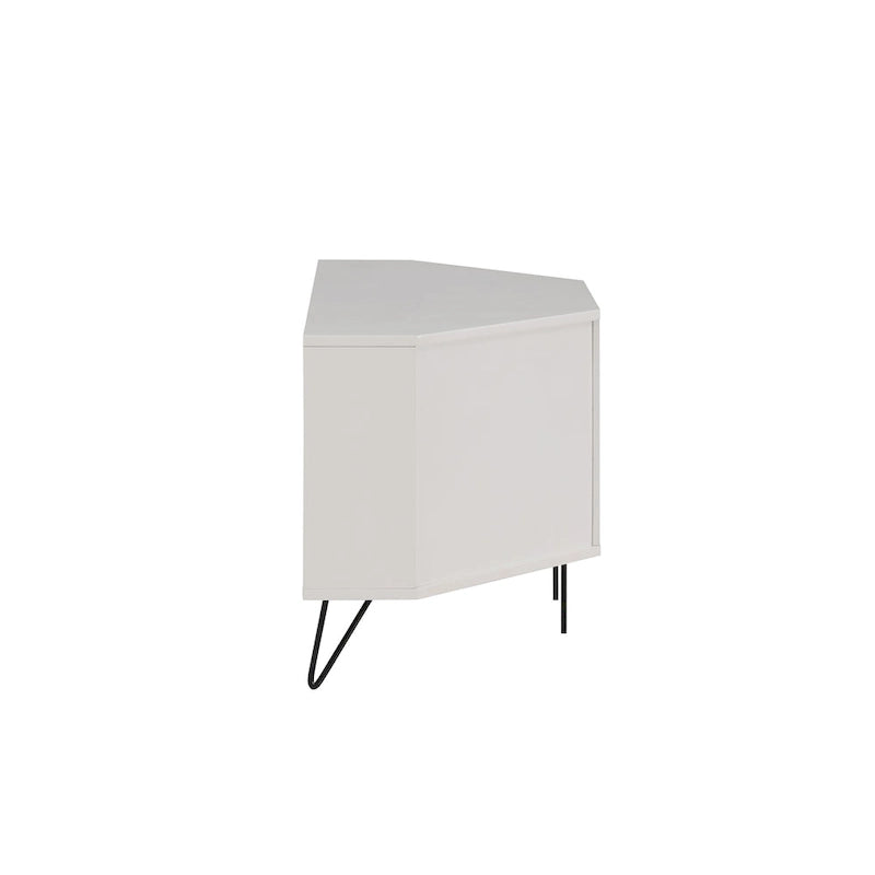 Grey Mid-Century Modern Corner TV Console with Open Storage Shelf