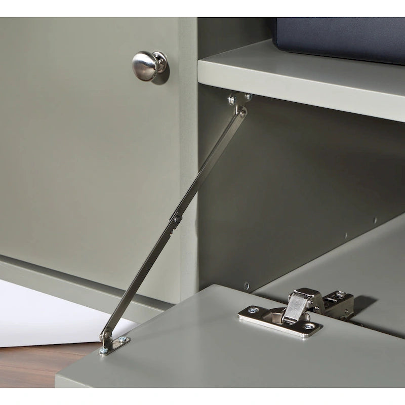 Grey Mid-Century Modern Corner TV Console with Open Storage Shelf