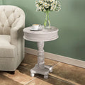 Rustic Whitewashed Round Pedestal Accent Side Table with Sculpted Base