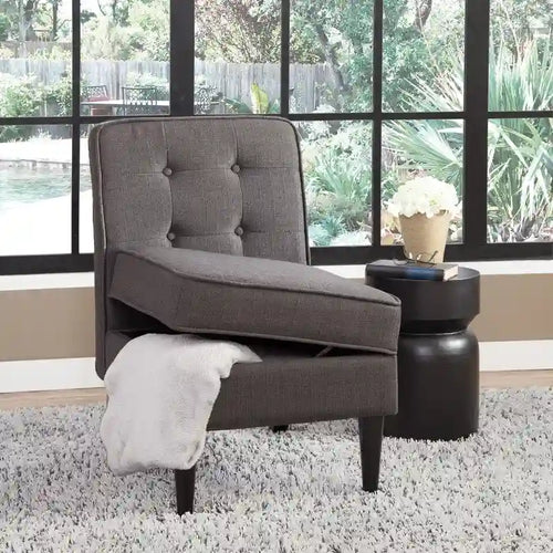 Armless Button Tufted Upholstered Storage Accent Chair with Wooden Legs