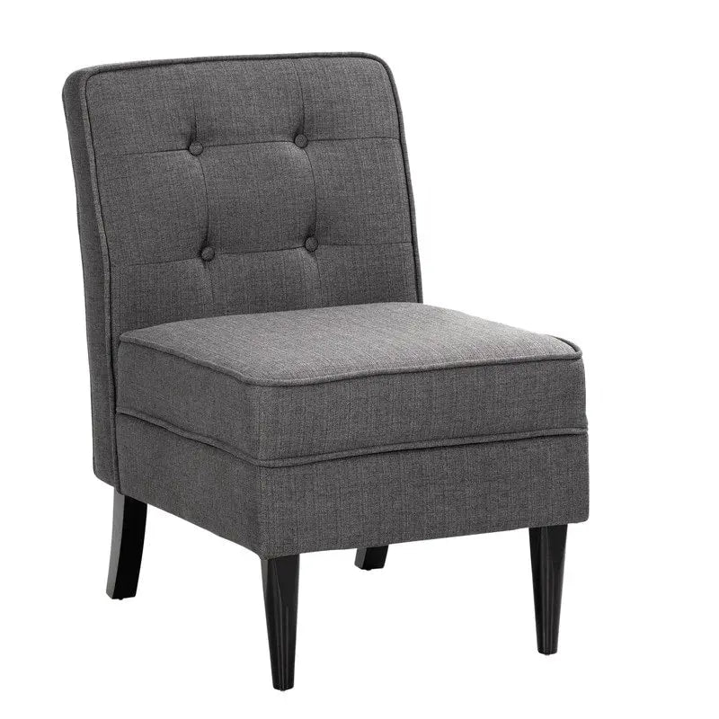 Armless Button Tufted Upholstered Storage Accent Chair with Wooden Legs