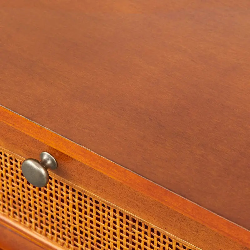 Walnut Cane Front Writing Desk with Drawers and Storage Cabinet