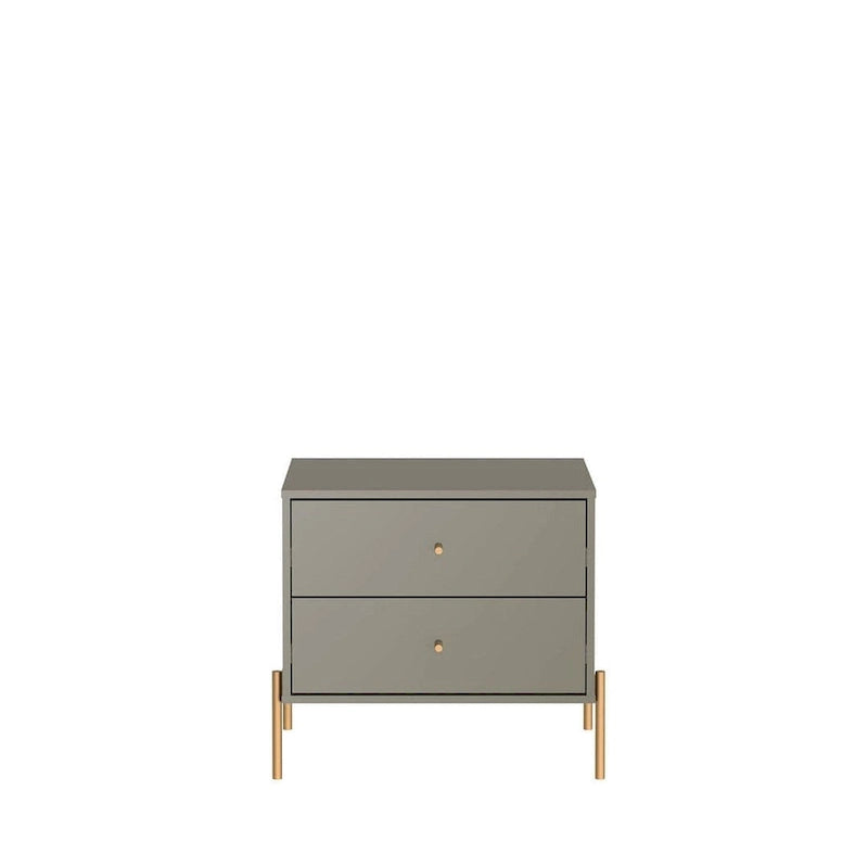 Modern Two Drawer Nightstand with Gold Steel Legs and Knobs