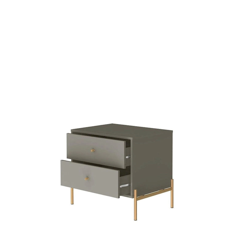 Modern Two Drawer Nightstand with Gold Steel Legs and Knobs