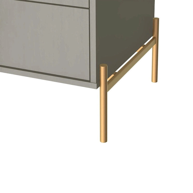 Modern Two Drawer Nightstand with Gold Steel Legs and Knobs