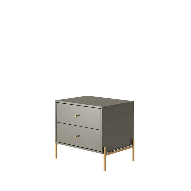 Modern Two Drawer Nightstand with Gold Steel Legs and Knobs