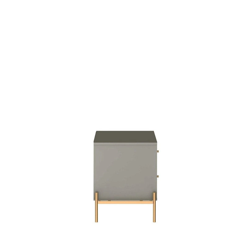 Modern Two Drawer Nightstand with Gold Steel Legs and Knobs