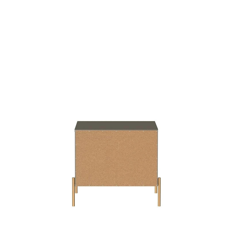 Modern Two Drawer Nightstand with Gold Steel Legs and Knobs