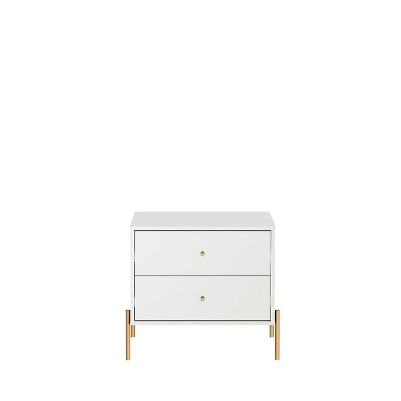 Modern Two Drawer Nightstand with Gold Steel Legs and Knobs