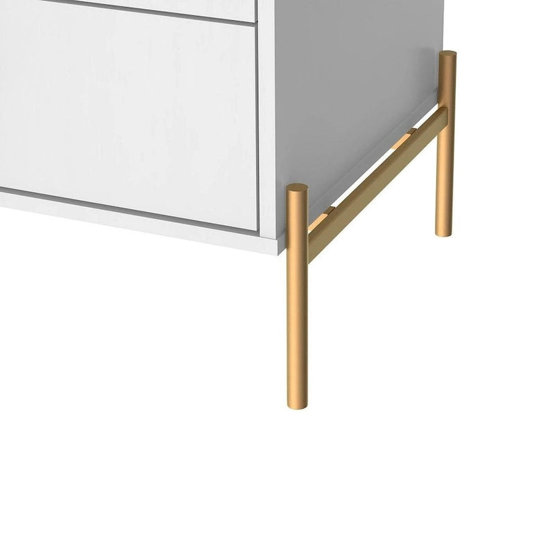 Modern Two Drawer Nightstand with Gold Steel Legs and Knobs