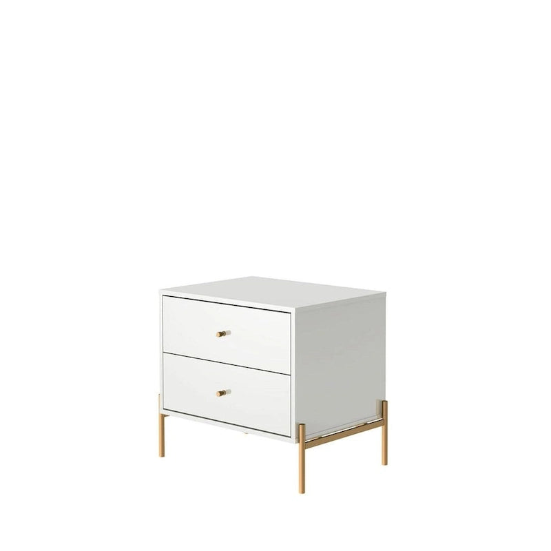 Modern Two Drawer Nightstand with Gold Steel Legs and Knobs