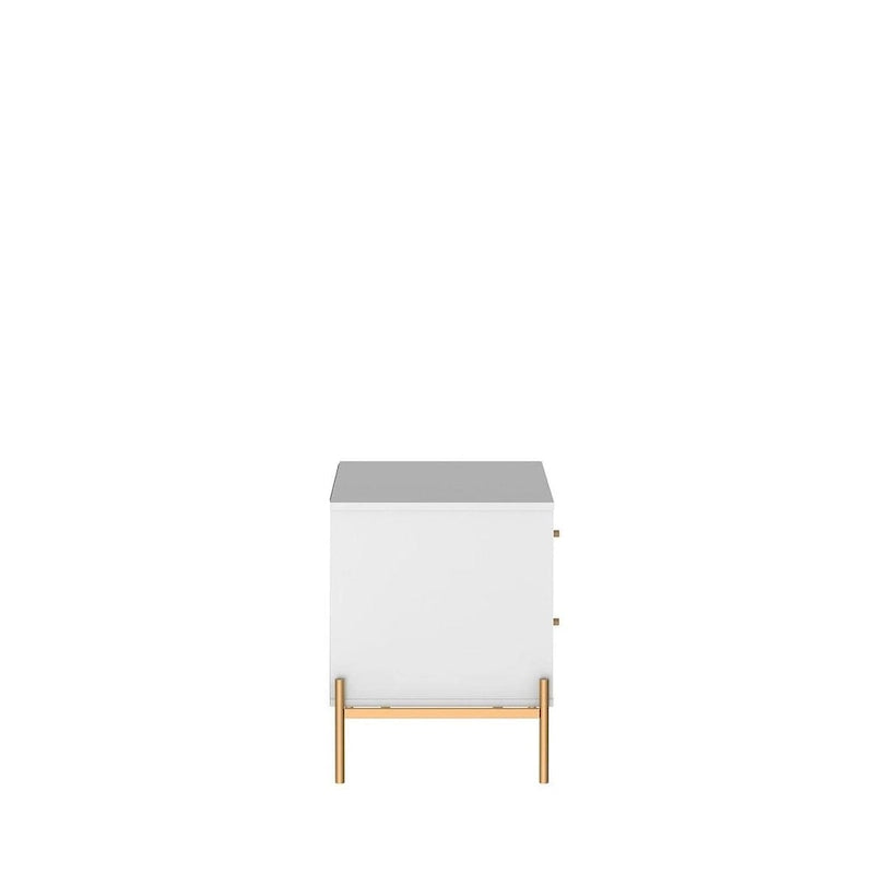 Modern Two Drawer Nightstand with Gold Steel Legs and Knobs
