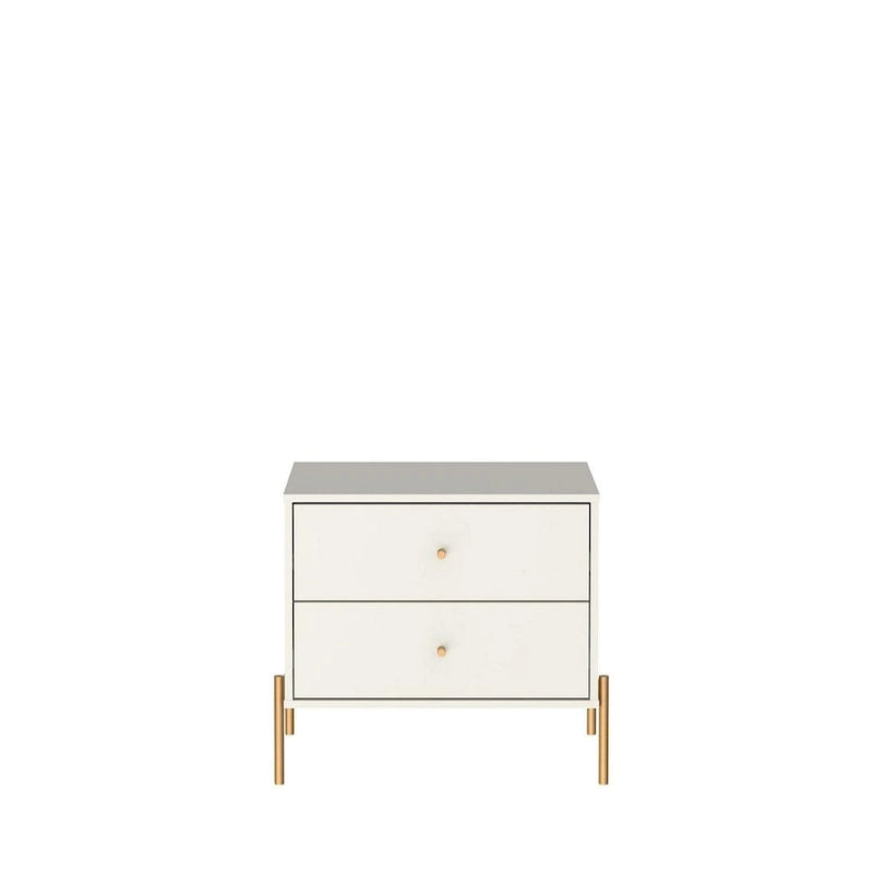 Modern Two Drawer Nightstand with Gold Steel Legs and Knobs