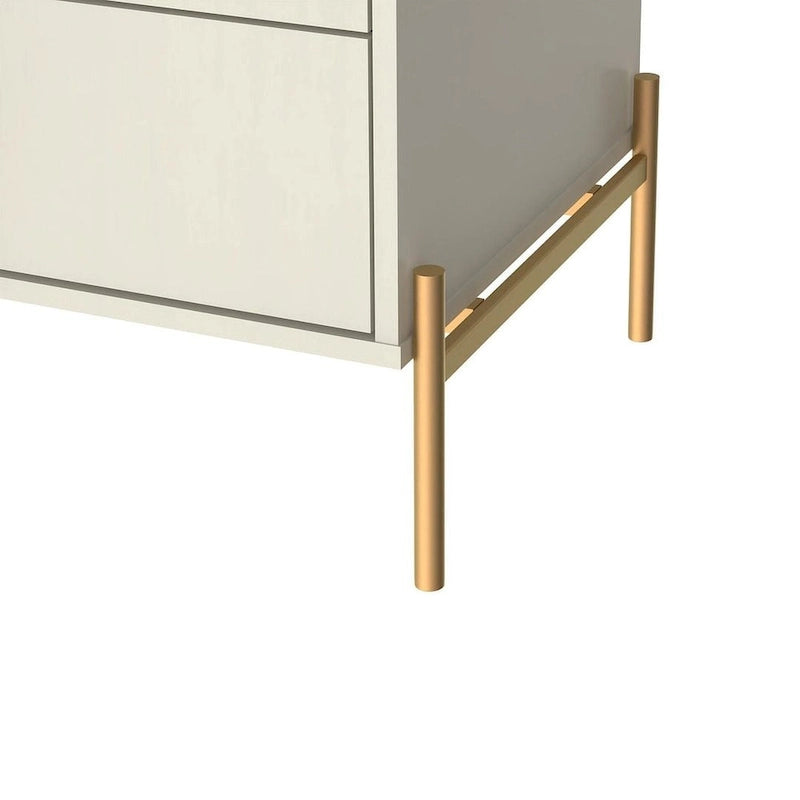 Modern Two Drawer Nightstand with Gold Steel Legs and Knobs