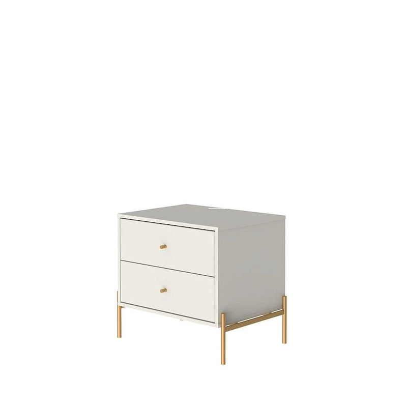 Modern Two Drawer Nightstand with Gold Steel Legs and Knobs