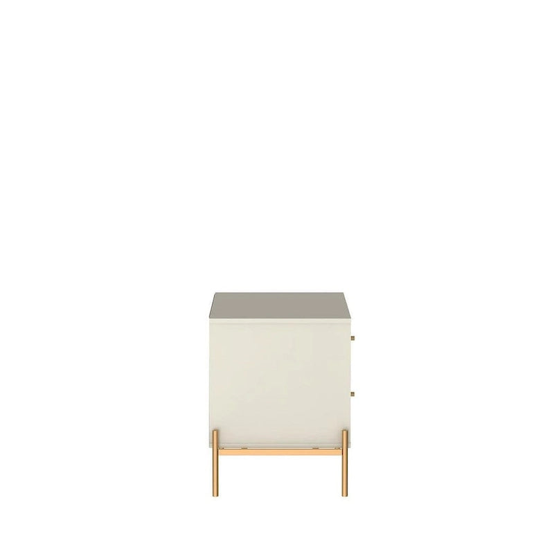 Modern Two Drawer Nightstand with Gold Steel Legs and Knobs