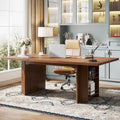 Walnut Brown Executive Computer Desk with Open Side Storage Shelves