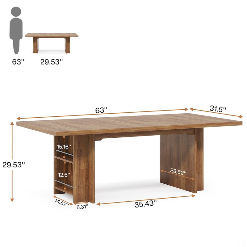 Walnut Brown Executive Computer Desk with Open Side Storage Shelves