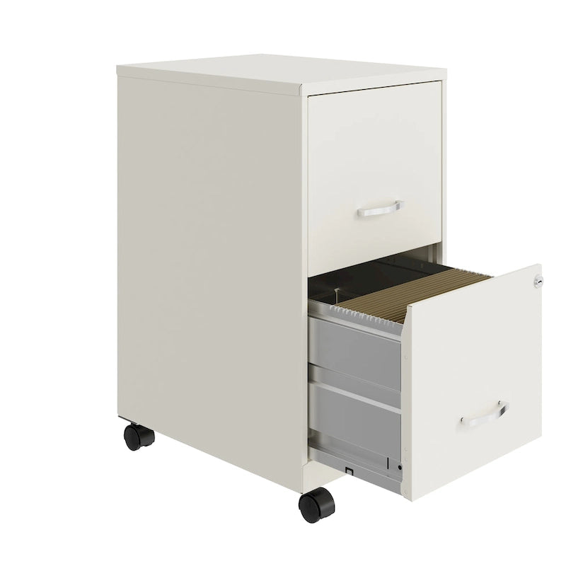 Pearl White Two-Drawer Mobile Steel Locking Vertical Office File Cabinet